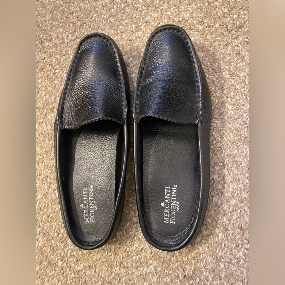 NWOT Womens Mercanti Fiorentini Black Leather Driving Mules Sz 6.